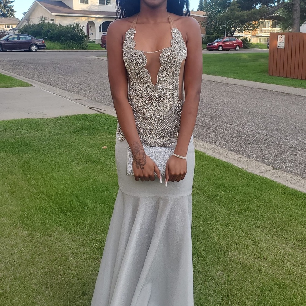 Elegant Silver Evening Gown